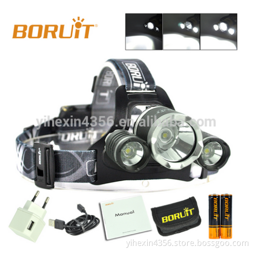 2017 Boruit RJ-3000 Plus 3x XM-L T6 LED Rechargeable Headlamp, 4 Modes Headlight , Zoomable Headlamp for Camping, Hiking